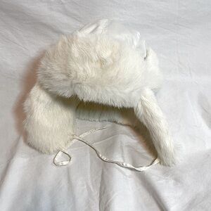 Simons White Rabbit Fur Trim White Nylon Ladies Fur Trapper Hat | Sz M